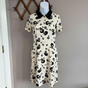 Midnight Hour Skull Rose Collared Dress White Black fit and flare Plus 0
